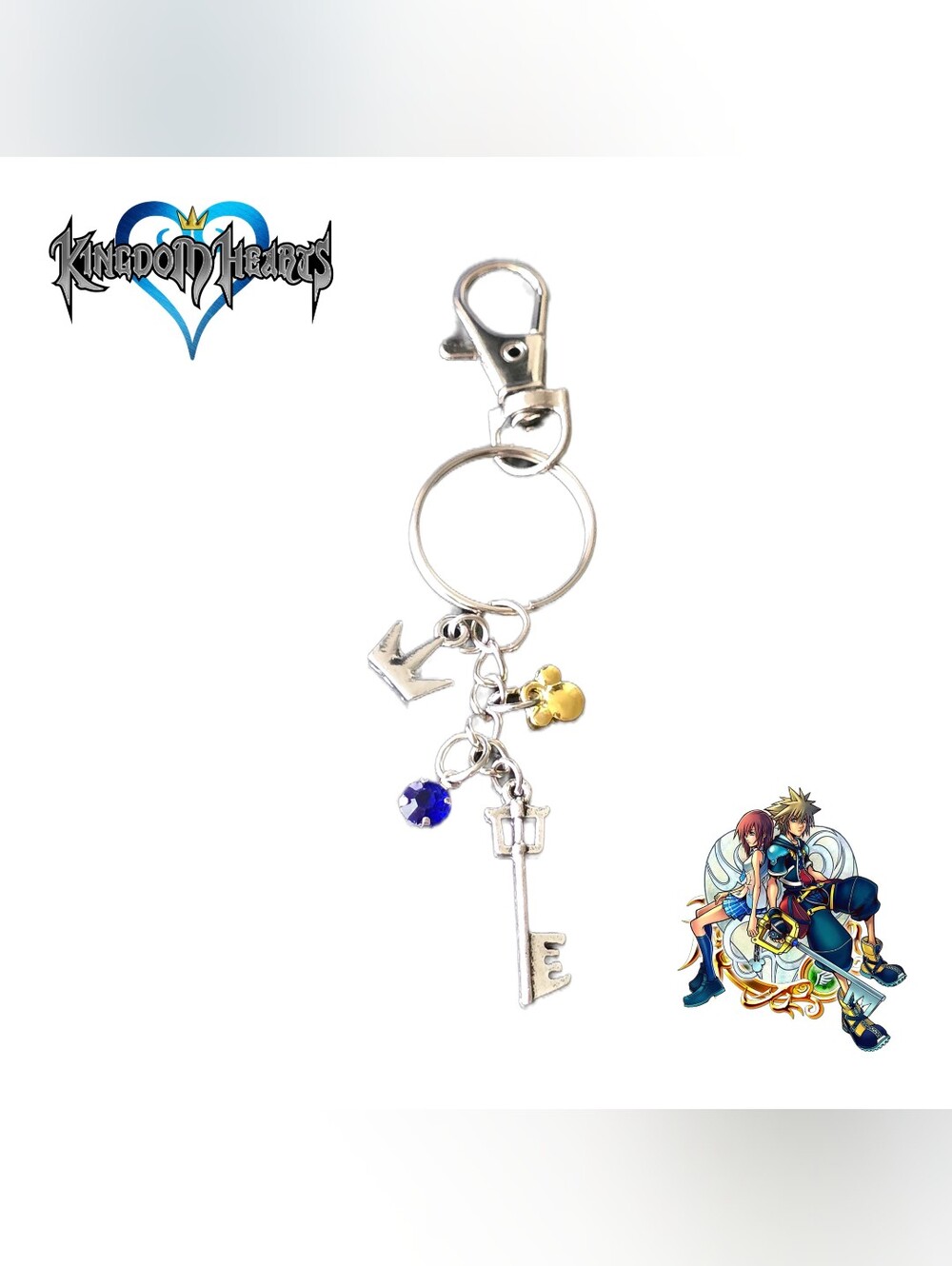 Kingdom Hearts Silver Keyblade Keychain Blue & Gold Accent
